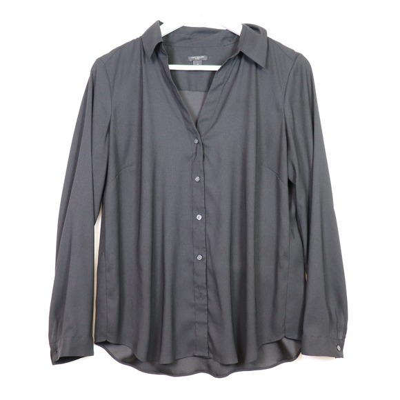 Ann Taylor Tops - ANN TAYLOR Black Long Sleeve Button Down V-Neck Blouse LP‎